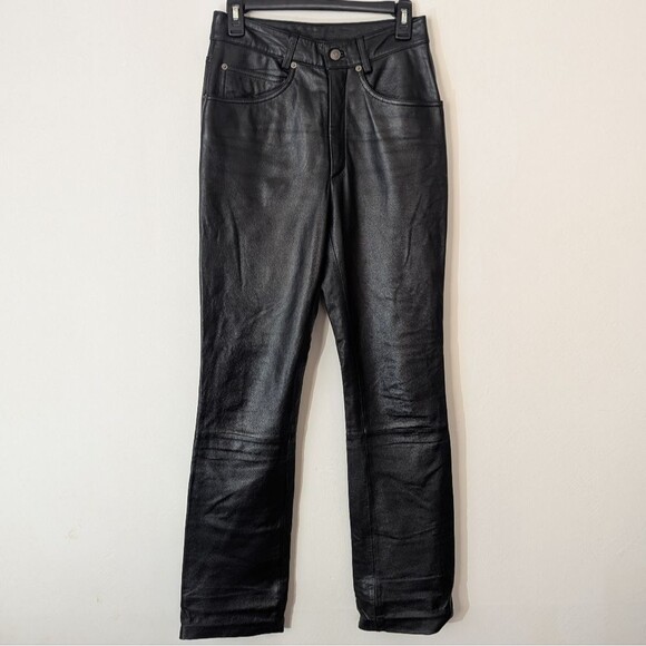 Vintage Maxima Wilsons Black Genuine Leather Straight Leg Pants Women's Size 6 - Picture 1 of 9